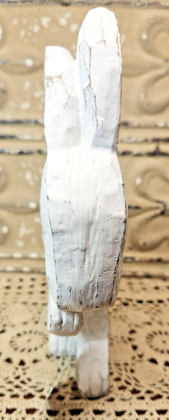 NWT Primitive White Distressed Bunny Rabbit Easter Spring Decor Carved ...