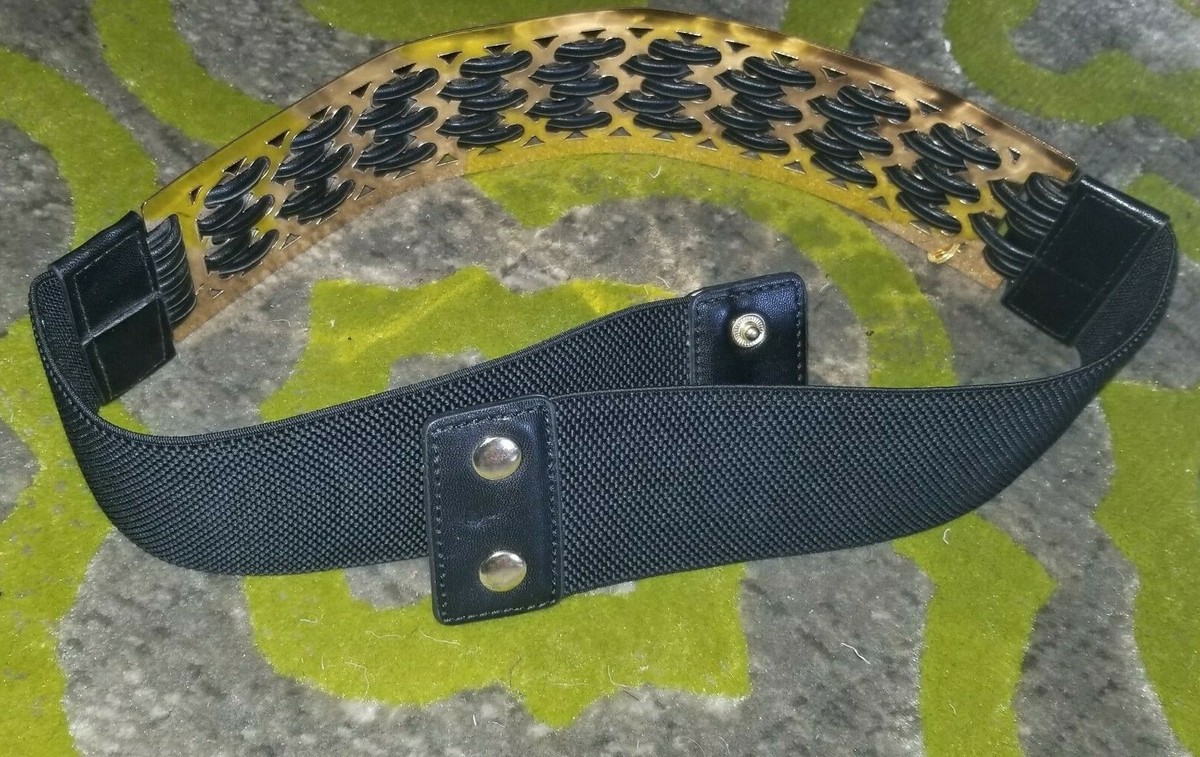 ?✅PRICE FIRM✅ BeBe Stylish Wide Black and Gold Woven Stretch Belt bebe Solid Wide Belts for Women for sale | eBay main image 3