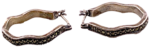 Vintage Marcasite Hoop Silver 925 Pierced Earrings 004-011