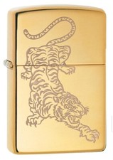 Zippo 29884, Asian Tiger Design, High Polish Brass Finish Lighter
