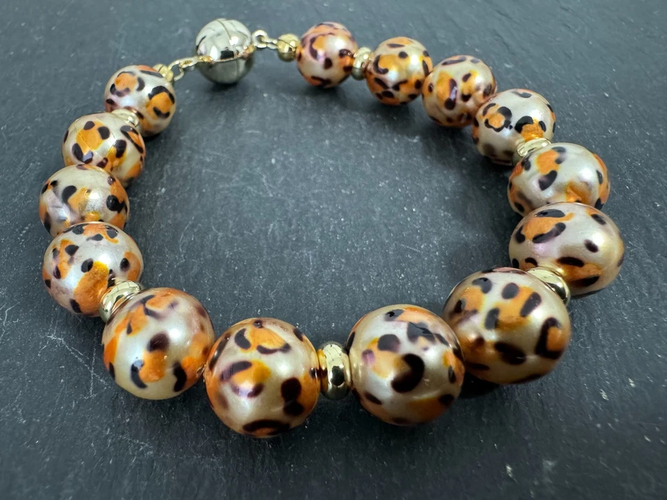 Muschelkernperlen 12 mm Armband Länge 22 cm Perlen multi Magnet vergoldet - Bild 2 von 4