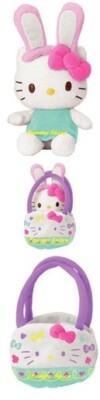 Hello Kitty Easter Plush in Basket (Sanrio) - Blue Bunny -  2013 - NWT