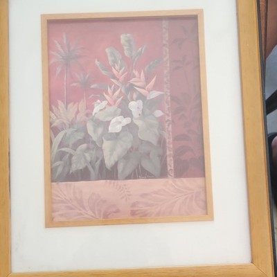 Framed Matted Floral Flowers Print Wall Art, Pink Beige, Vertical, Adults