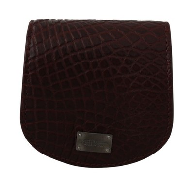 Dolce&Gabbana Men Brown Coin Case 100% Leather Crocodile Skin Mini Wallet Pocket