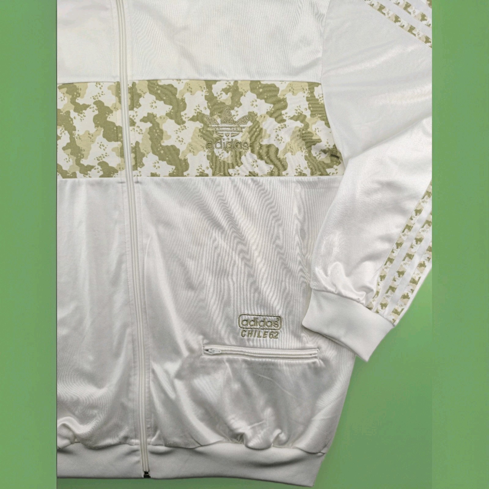 Adidas Originals Chile 62 Track Jacket White Mother of Pearl Gold Camo 2XL Mens Rare image 9
