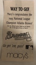 1995 Macy?s Print Ad Advertisement Vintage Atlanta Braves pa5