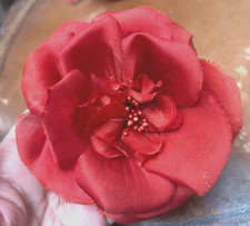 vintage millinery 1960s flower leaves 4.5" silk vermillion 1pc USA