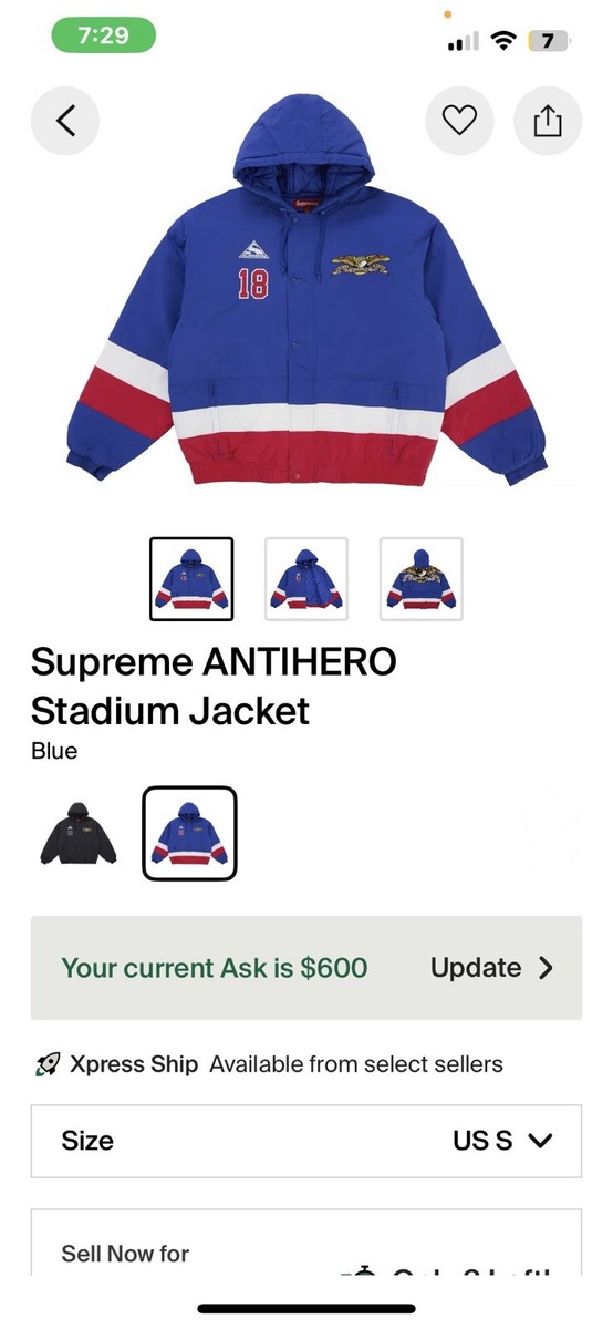 Supreme ANTIHERO Stadium Jacket Blue Hooded Embroidered Colorblock