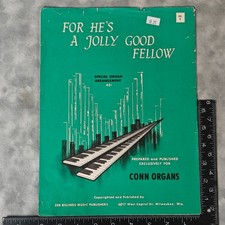 1964 Conn Organs Sheet Music For He's a Jolly Good Fellow Organ Arr No 8 Vintage