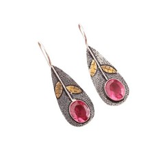 Ovale Rosa Turmalin Stein Tropfen Art Deco Ohrringe Schmuck 925 Sterlingsilber