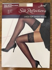 Hanes Silk Reflections Lace Top Thigh Highs Size CD Silky Sheer Sheer Toe Barely