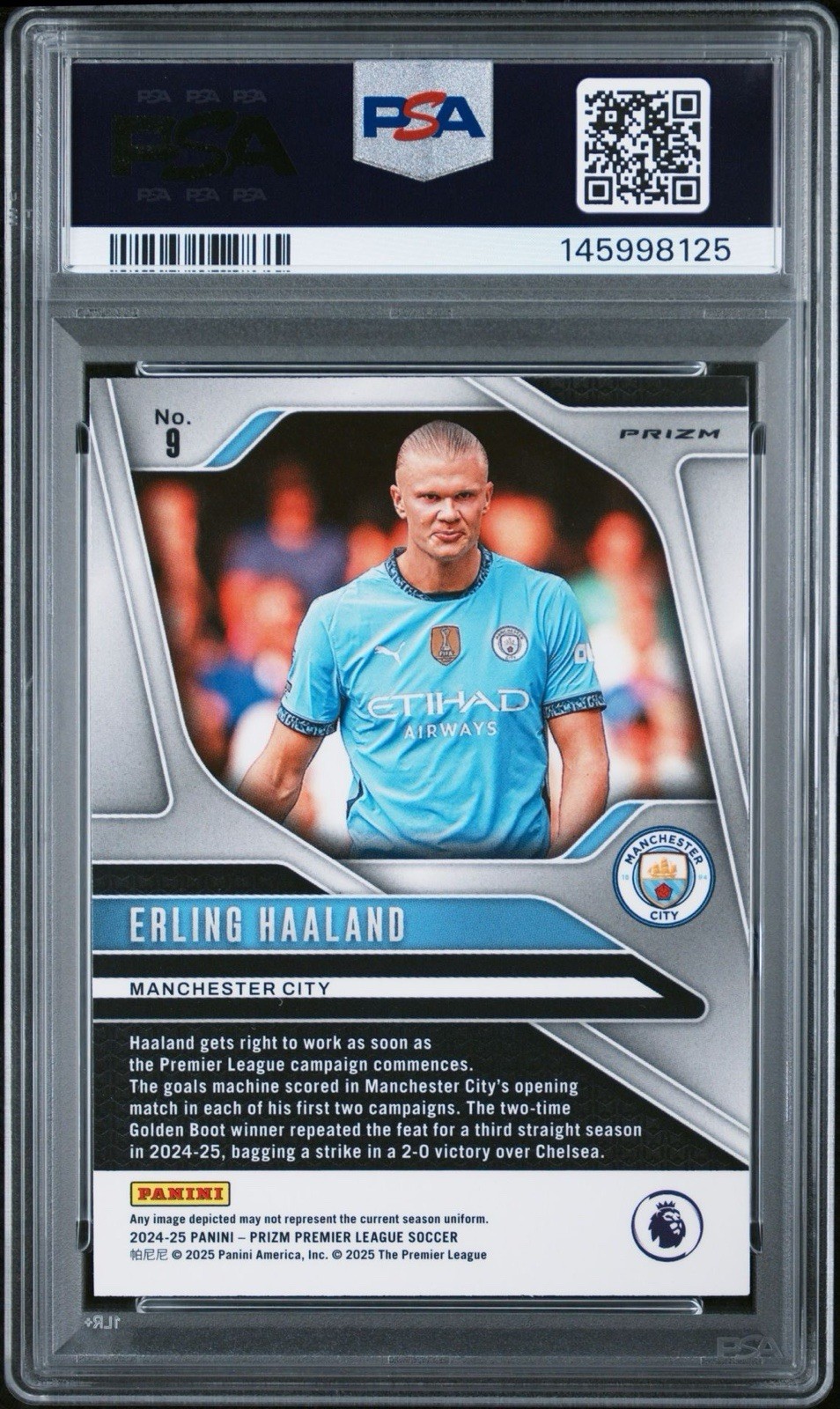 2024-25 Panini Prizm Premier League Erling Haaland Ice Prizm PSA 9 MINT view 2