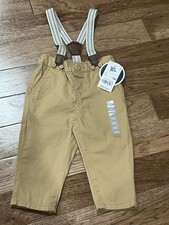 NWT Oshkosh B gosh Khaki Suspender Pants Baby Boy 9 Months