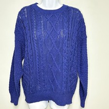 VTG Colbalt Blue Cable Knit 100 Cotton Made In USA Sweater Womens Sz L