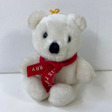 Vintage 1993 Dakin Christmas Teddy Bear Ornament White Plush Red Merry Christmas