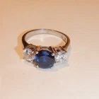 Vintage Sterling Silver 925 Round Blue Sapphire & CZ 3 Stone Ring SZ 7