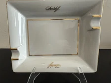 Philippe Deshoulieres Davidoff Porcelaine Double Cigar Ashtray.White W/Gold Trim