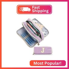 GIFTOXO Pencil Case for Girls Women, Initial Pencil Pouch with Zipper, Cute Penc