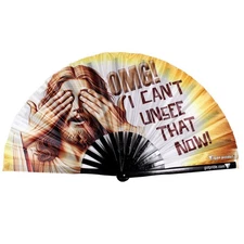 Jesus Cant Unsee Large Bamboo Folding Clack Hand Fan for Line Dancing, Festivals