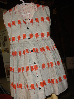 Poppy Whitaker Girls Snap Front Dress Cardinal Birds in a row Size 6