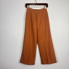 Vintage 70s Womens Burnt Orange High-Waisted Wide Leg Trousers - Petite/XS