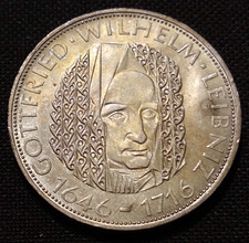 1966 d germany 5 mark bu uncirculated Leibniz calculus inventor silver type coin