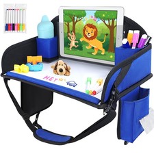 WENRENER Kids Travel Tray for Airplane - Toddler Car Seat Table Navy Blue
