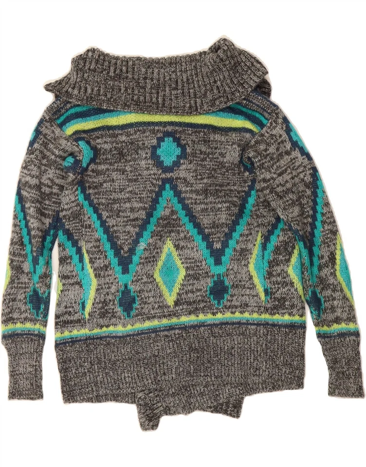 ROXY Mujer Cárdigan Suéter Reino Unido 10 Pequeño Gris Argyle/Diamante Acrílico AZ16 Foto 2 de 3