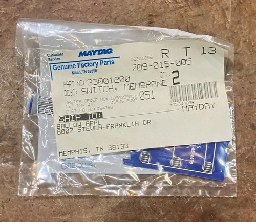Maytag Dryer • 33001200 • Membrane Switch • 33002449 • New