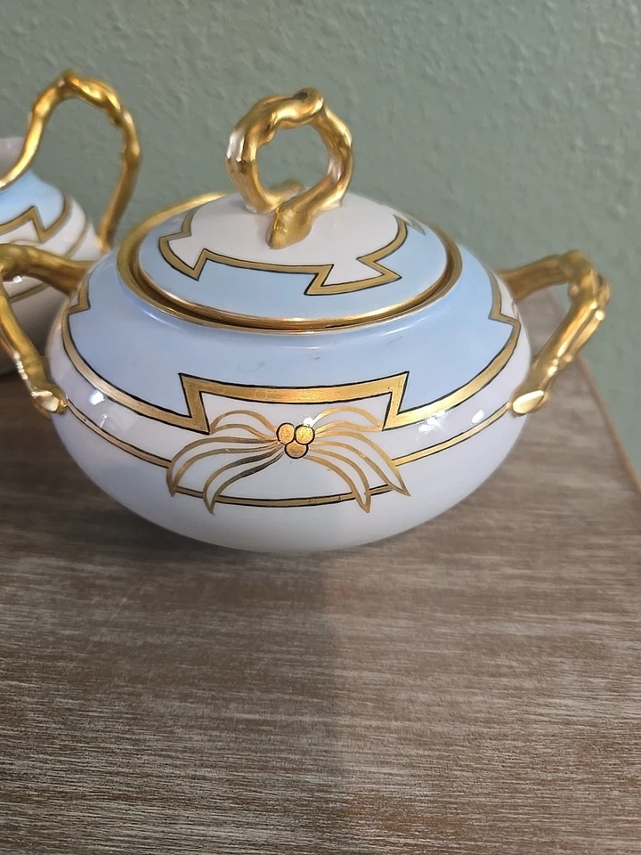 Rare Antique JP Limoges Gold Gilded Large Sugar Bowl & Creamer Set. - Image 4 of 4