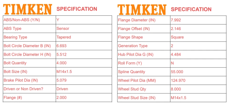 Conjunto de bujes de cojinetes de rueda delantera 4x4 Timken para Ford F-250 03-04 8 tacos SRW Foto 3 de 4