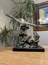 Eagle Fishing For Salmon Silver Sculpture Fishing & Eagle Sculpture Spectacular