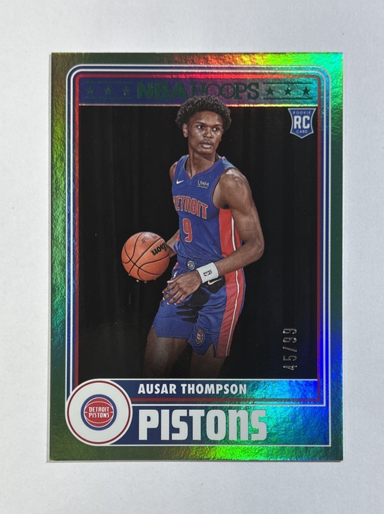 2023-24 Hoops Basketball Ausar Thompson Green Pistons Rookie Card #293 #’d 99