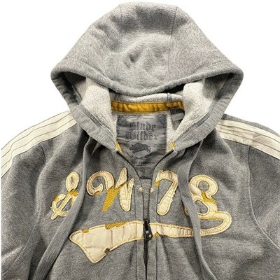 Slade Wilder Mens Gray Full Zip Hoodie ''GWT 73'' Graphic Stripe Sleeve Size S