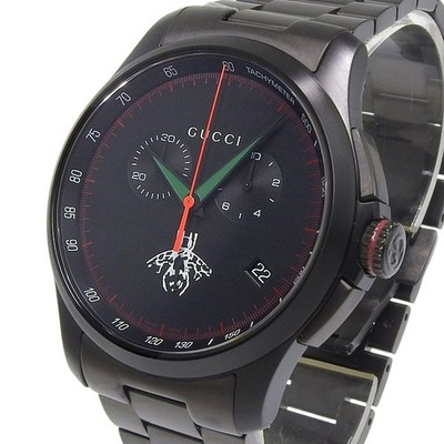 Gucci G Timeless Chronograph Schwarz Edelstahl Uhr aus Japan