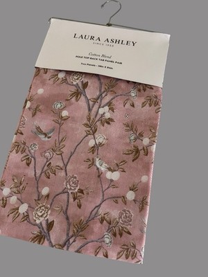 NIP Laura Ashley Window Curtains 2 Panels 38 x 84 Birds Rose Pink Brown Back Tab