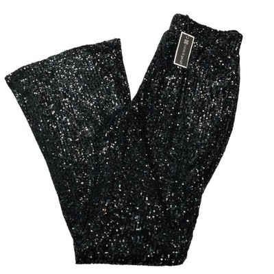 Cable And Gauge Pants Womens M Black Sequin Pull On Wide Leg Holiday Event  Party