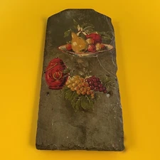 VTG Primitive Style 19” SLATE Art Fruit Appliqué Wall Decor Hanging Picture