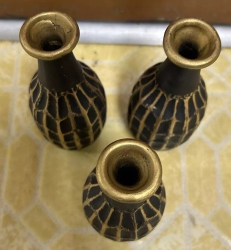 Set of Three 5” Gourd Shaped Vases Home Decor Black And Gold - Picture 5 of 6