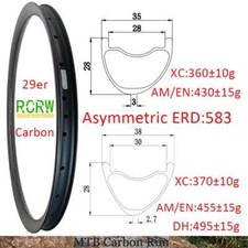 29'' MTB 35mm Wide Carbon Rim 28mm Deep Asymmetric Tubeless Tapeless Outer Hole