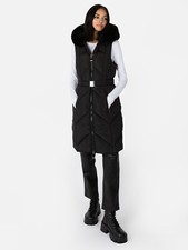 Lovedrobe Black Chevron Longline Faux Fur Hood Gilet