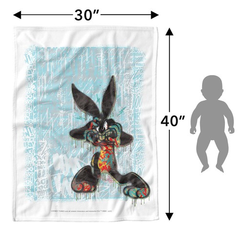 Looney Tunes Soft Fleece Baby Blanket, Cozy Crib Throw 30"x40" Graffiti Rabbit - Picture 6 of 6