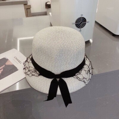 [CHANEL]★Bucket Hat Chanel bucket hat black ribbon, white bucket CC logo size 57