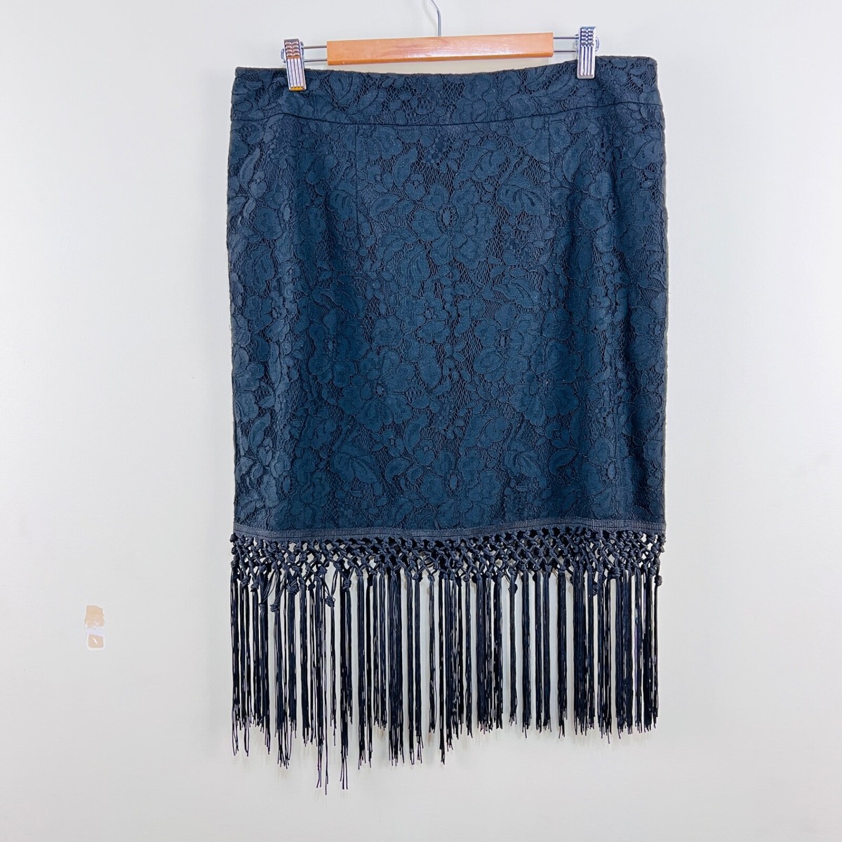 Review Skirt Floral Lace Overlay Lined Black Tassels Fringe 14