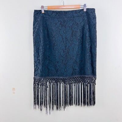 Review Skirt Floral Lace Overlay Lined Black Tassels Fringe 14
