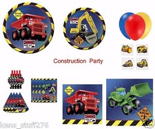 Construction Birthday Party 8 Kids Balloons Tattoos Loot Bags Hats Table Covers
