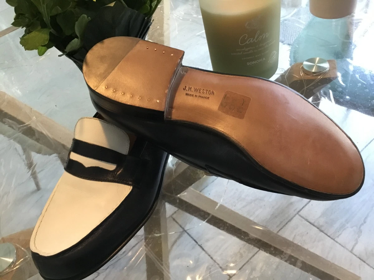 J M Weston leather flats bi color navy white 5D 38.5 EU