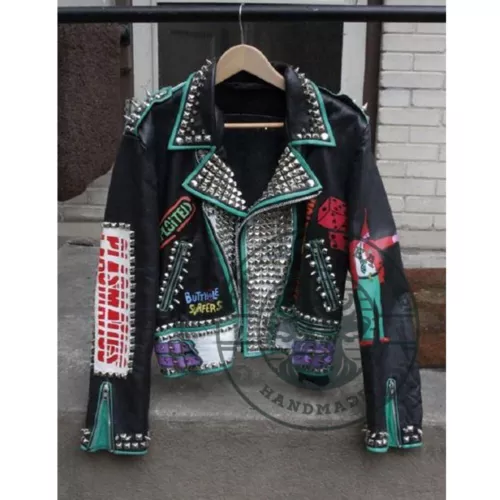 Men Personalized Bikers Studded Jacket, Patches Gothic Steampunk Leather Jacket