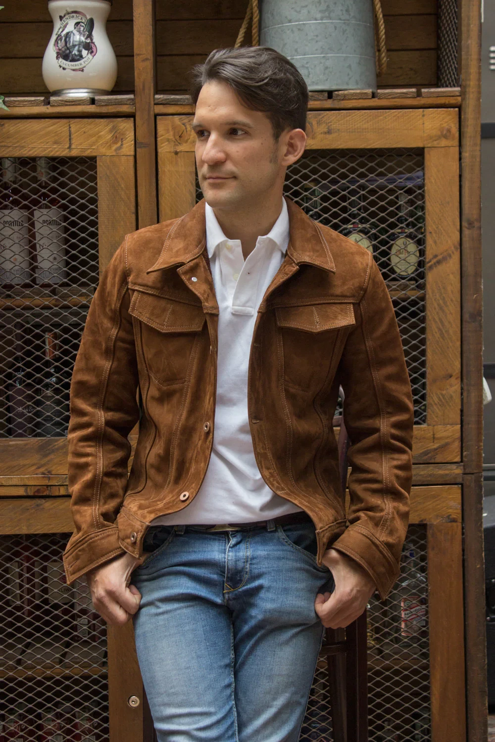 Mens Brown Leather Trucker Jacket Pure Suede Custom Made Size S M L XL 2XL 3XL