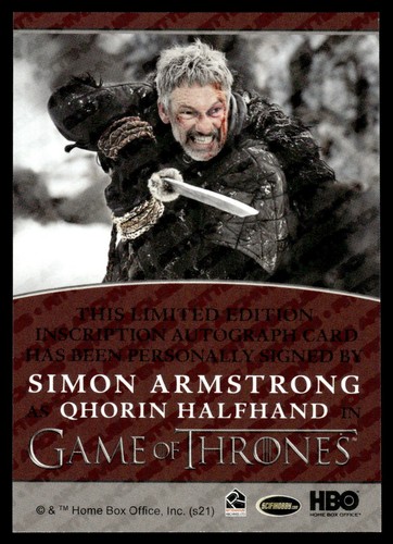 GAME OF THRONES IRON ANNIVERSARY Simon Armstrong "THE HALFHAND" INSCHRIFT AUTO - Bild 2 von 2